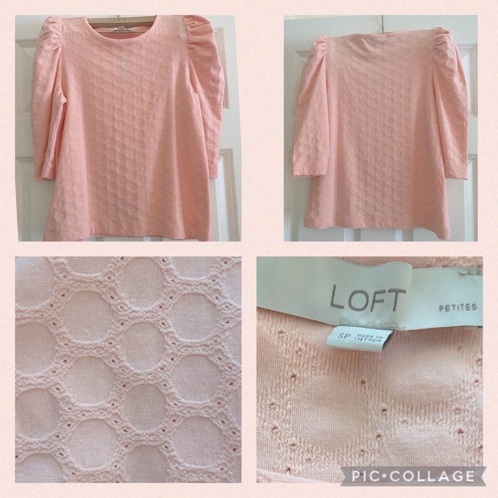 LOFT adorable pink puffy sleeve long sleeve shirt, fitted.